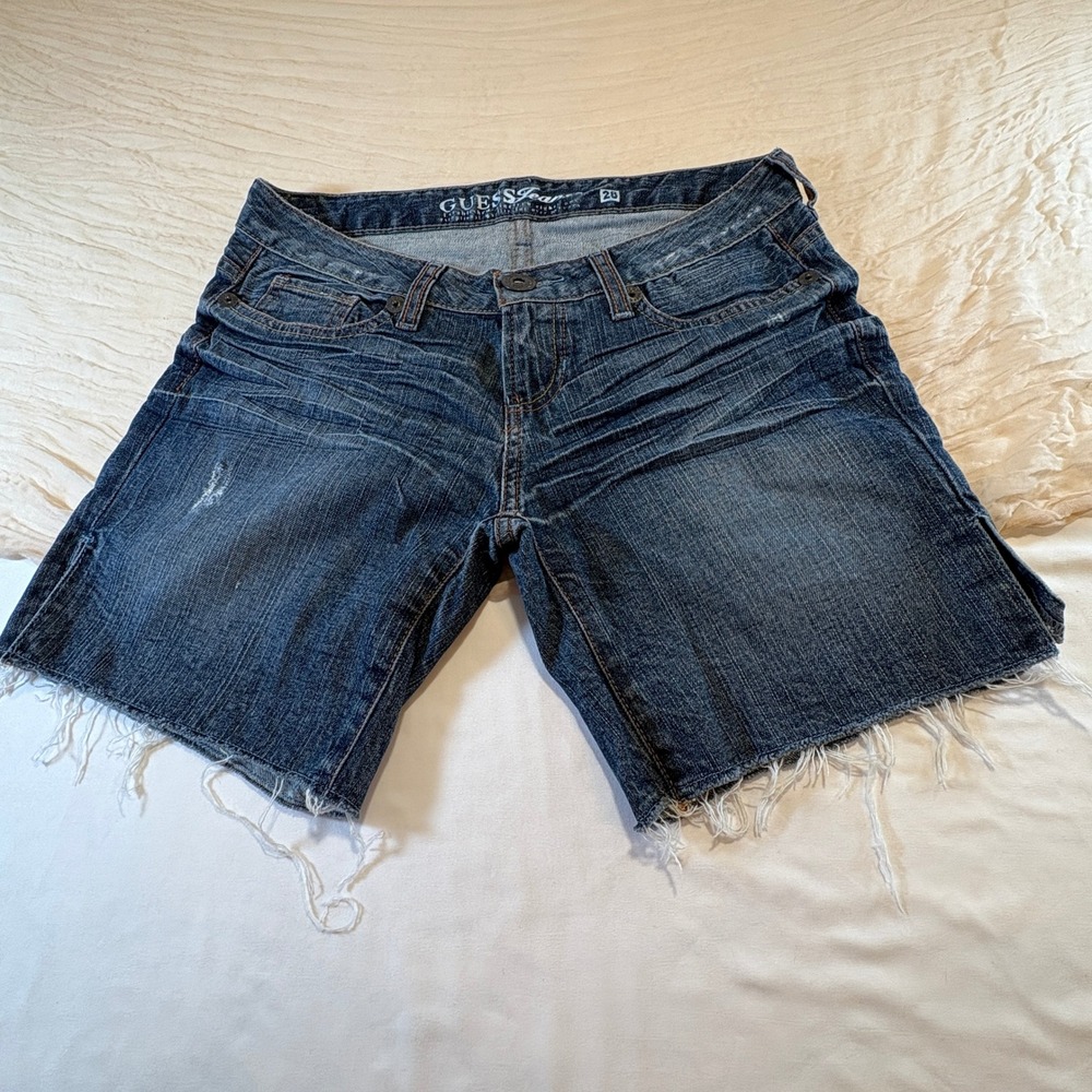 Vintage Guess Shorts Womens 28 Blue Denim Jean Cutoff Frayed Boho 90's